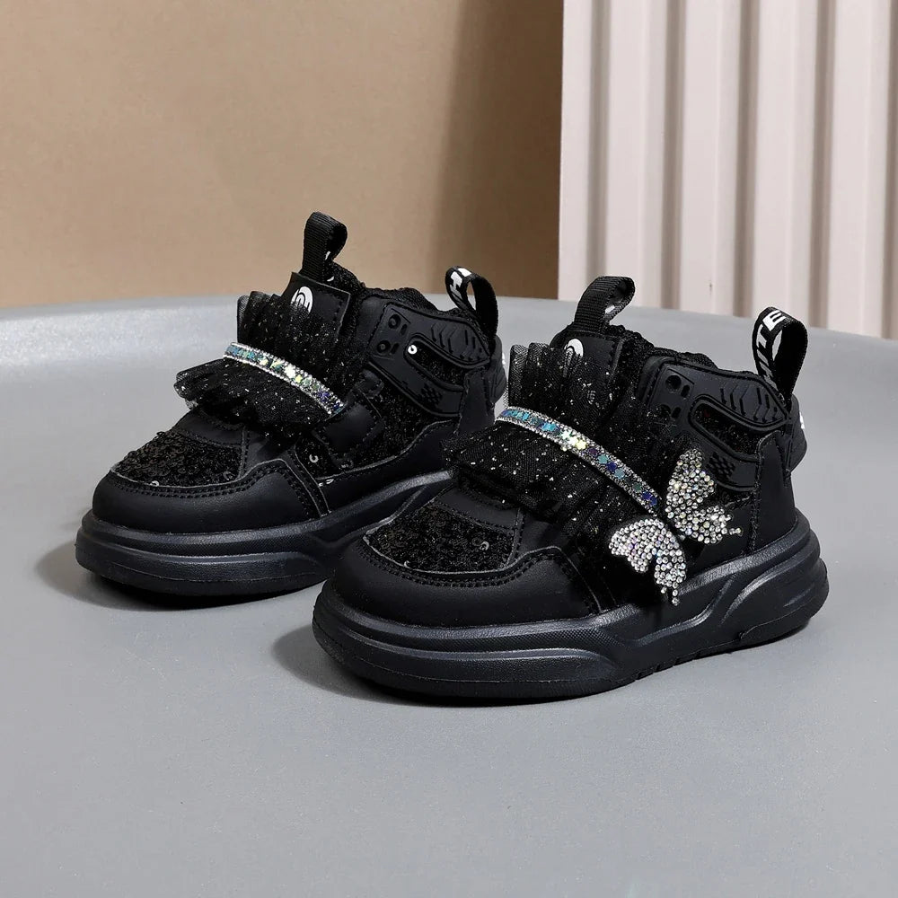 2025 Girls Butterfly Sneakers - Bling Leather Soft Sole Sport Shoes for Toddlers & Kids