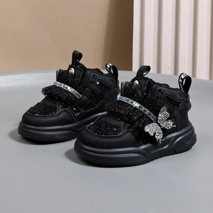 2025 Girls Butterfly Sneakers - Bling Leather Soft Sole Sport Shoes for Toddlers & Kids