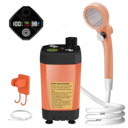Portable Camping Shower Pump – RV & Outdoor Shower Kit with 6000mAh Battery, Full-Screen Digital Display, Adjustable Flow