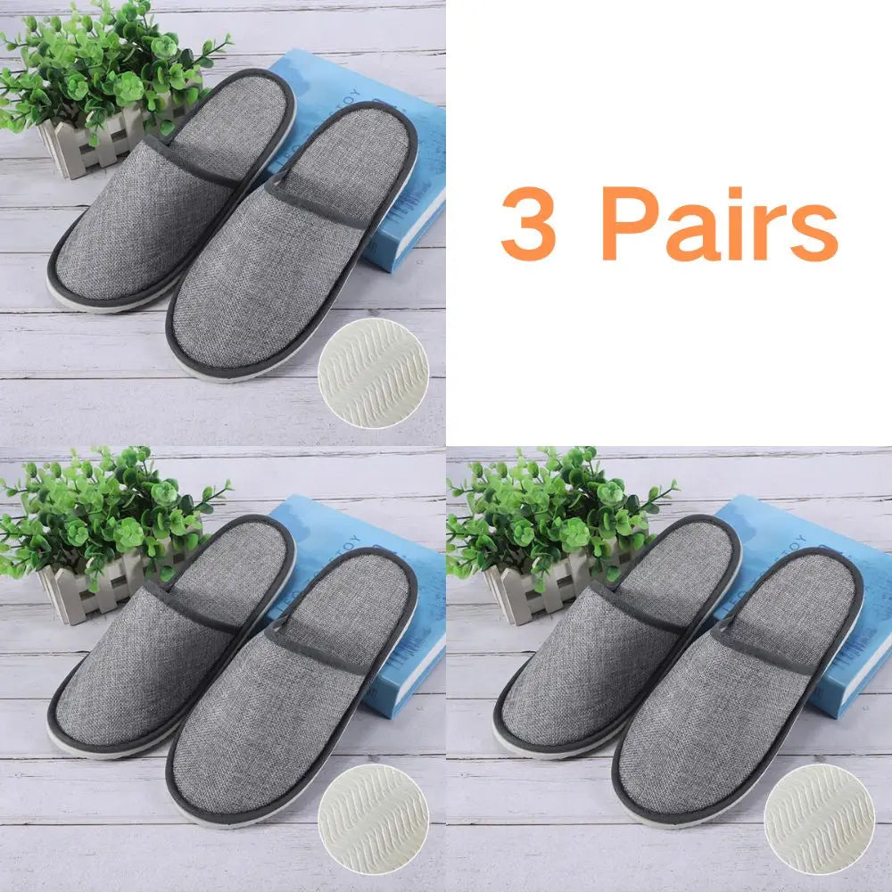 3 Pairs Set Non-Slip Closed Toe Disposable Hotel Slippers – Soft Indoor Guest & Travel Bathroom Slippers
