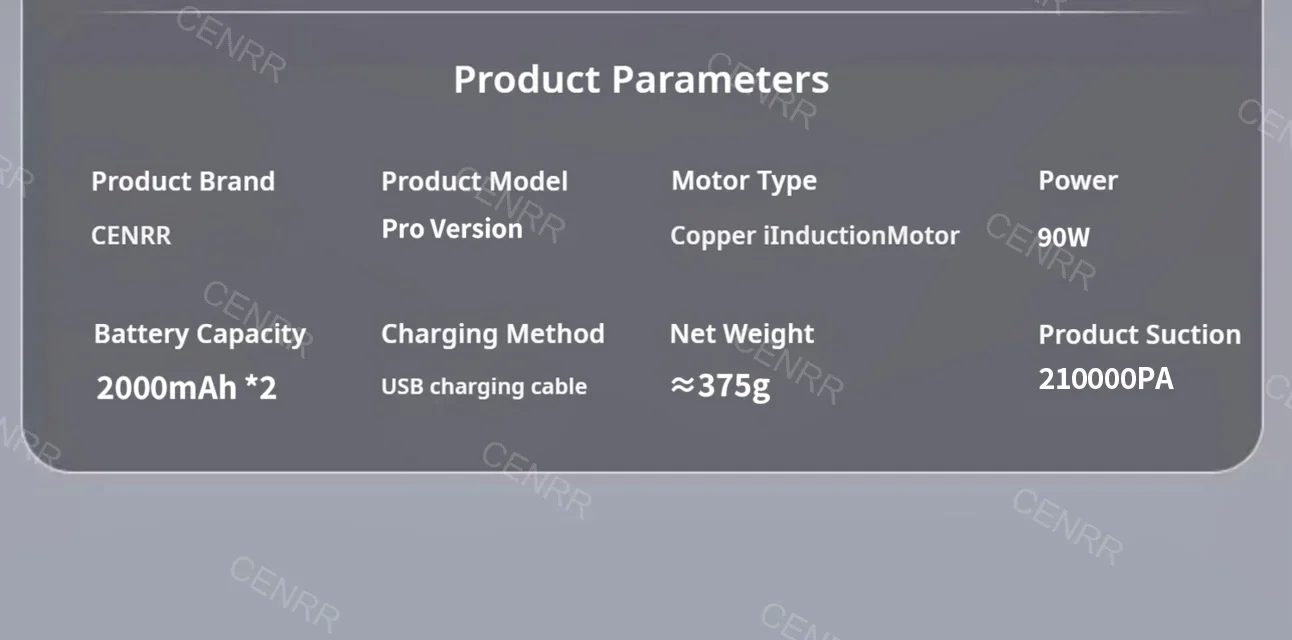 CENRR 210000PA Mini Wireless Car Vacuum Cleaner – Powerful Handheld Portable Cleaning Machine