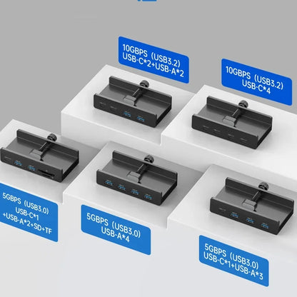 Aluminum 4-Port USB 3.0 Hub — High-Speed Clip Hub with Power Supply, 5–10Gbps Data Transfer, USB 3.2 for Mac & PC