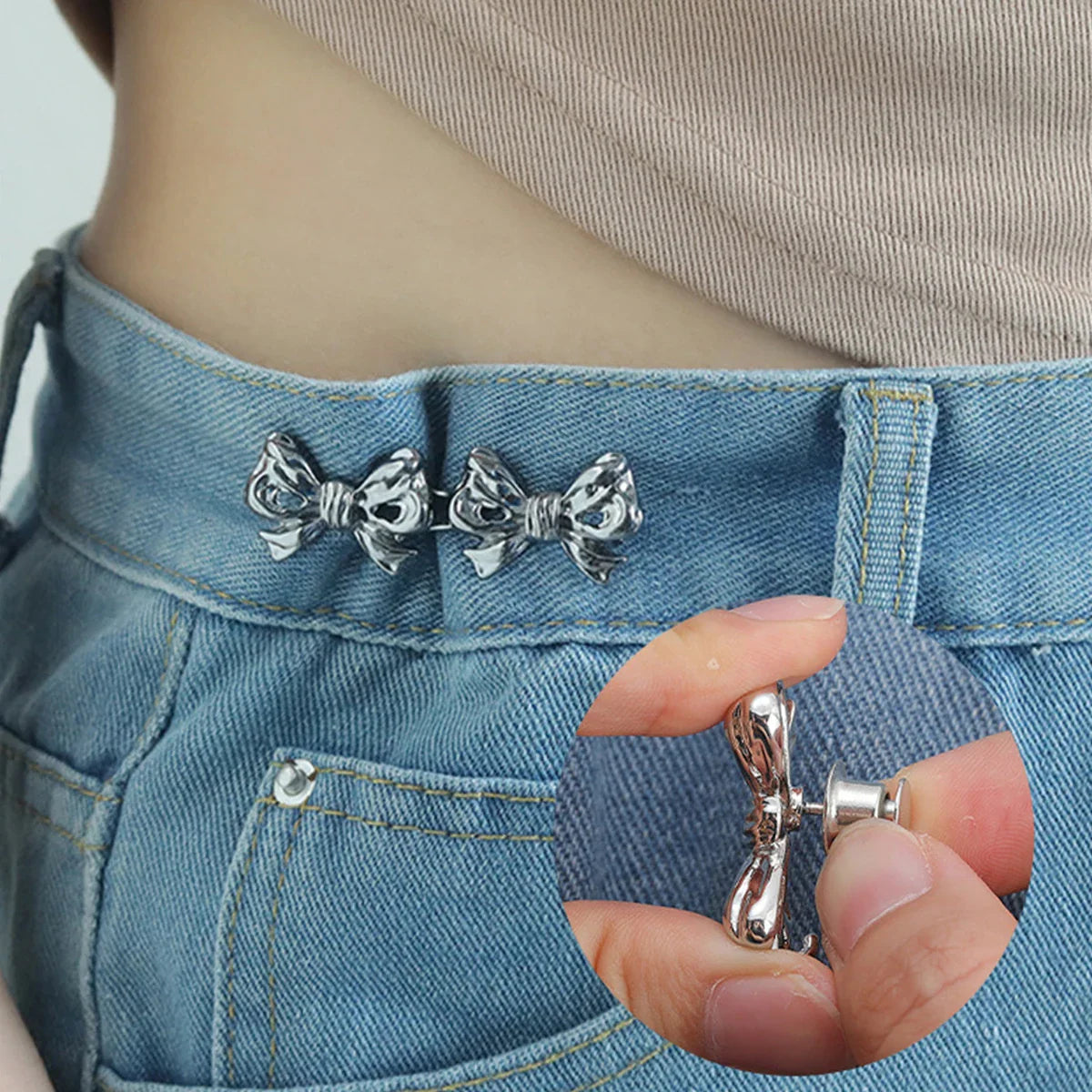 Adjustable Bowknot Button Adjuster: No-Sew Waist Tightener for Pants and Skirts - Convenient Jeans Waist Buckle