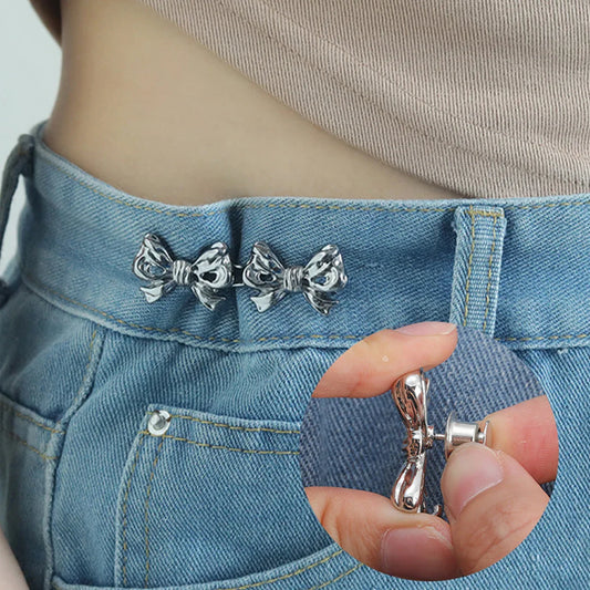 Adjustable Bowknot Button Adjuster: No-Sew Waist Tightener for Pants and Skirts - Convenient Jeans Waist Buckle