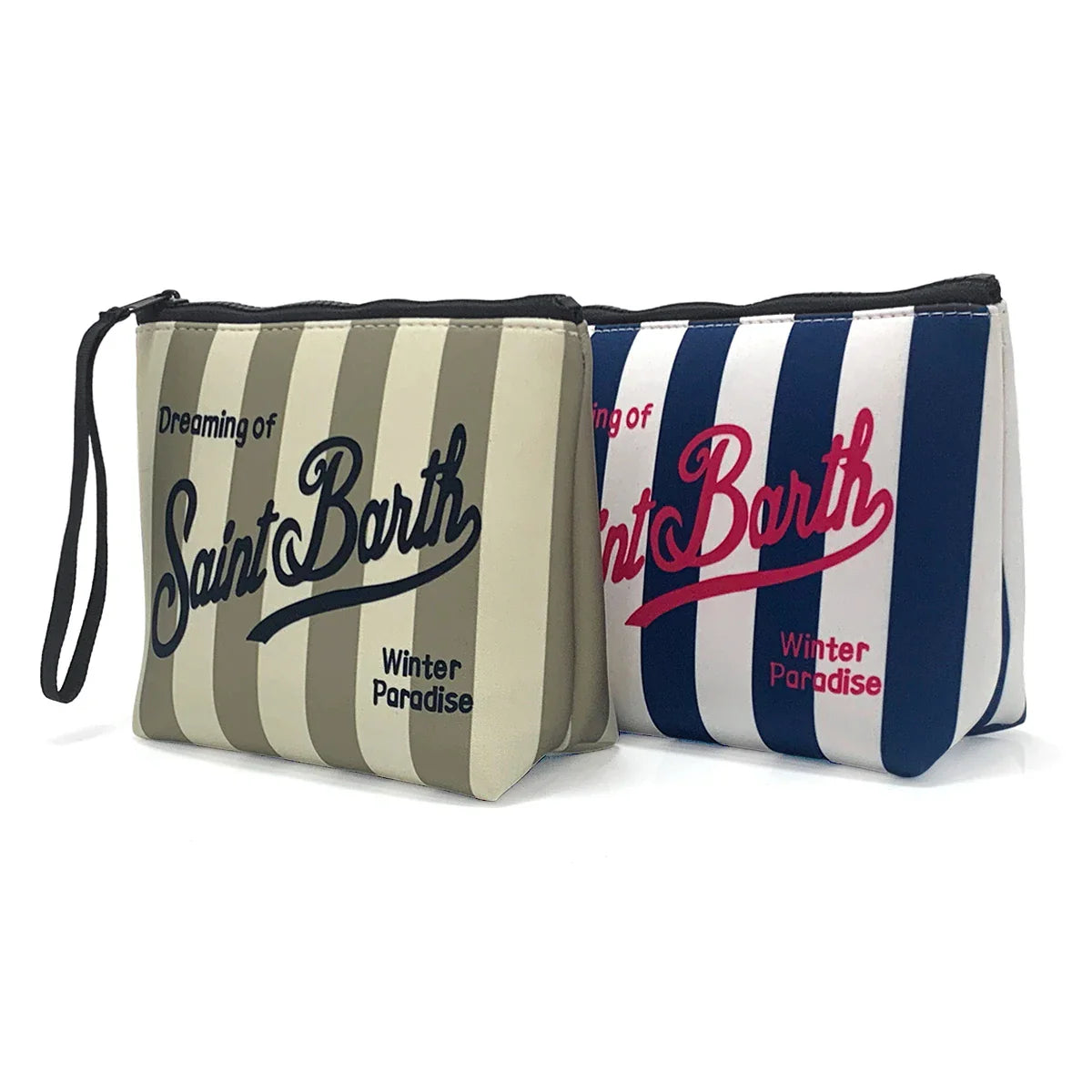 S-Saint B-Barth Striped Neoprene Zip-Up Clutch – Unisex Cosmetic & Toiletry Makeup Bag for Women