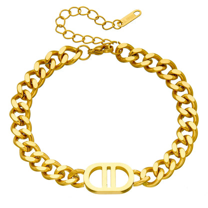 SGMAN Stainless Steel Cuban Chain Bracelet – Gold-Plated Fashion Bangle Set for Women, Waterproof Jewelry Gift