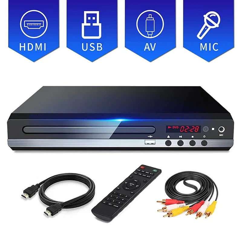 1080P HD DVD Player – All Region Free Home DVD Player with AV Output & Built-in MIC Port