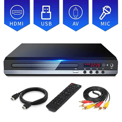 1080P HD DVD Player – All Region Free Home DVD Player with AV Output & Built-in MIC Port