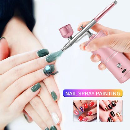 Portable Rechargeable Wireless Airbrush with Compressor – Single Action Spray Gun for Face, Beauty, Nail Art, Tattoo & Cake Painting
