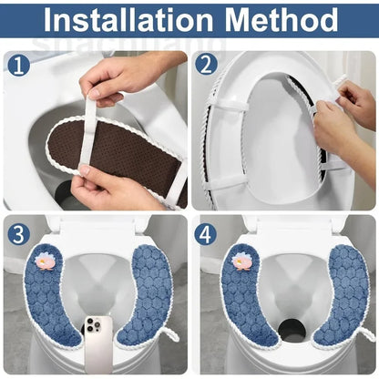 Universal Thickened Toilet Seat Cushion Cover – Soft Warm Anti-Slip Washable Reusable Bathroom Seat Pad for Winter Comfort