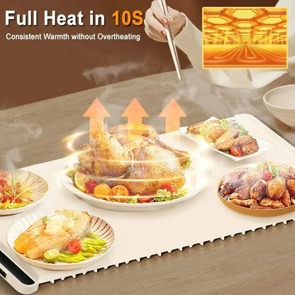 Foldable Electric Warming Tray – Portable Food Warmer Mat with 3-Temperature Fast Full-Surface Heating