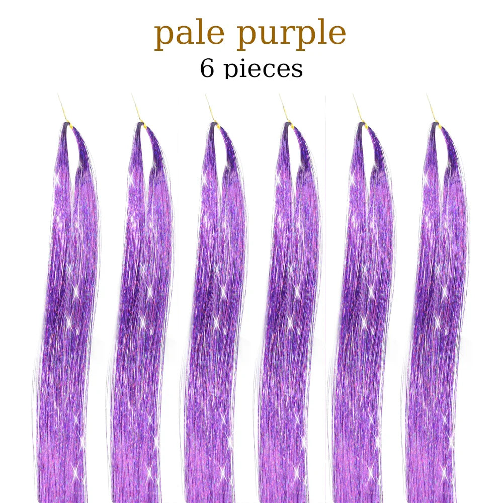 48-Inch Hair Tinsel Kit – 1200 Strands, 12 Colors Sparkling Fairy Hair Extensions with Tool
