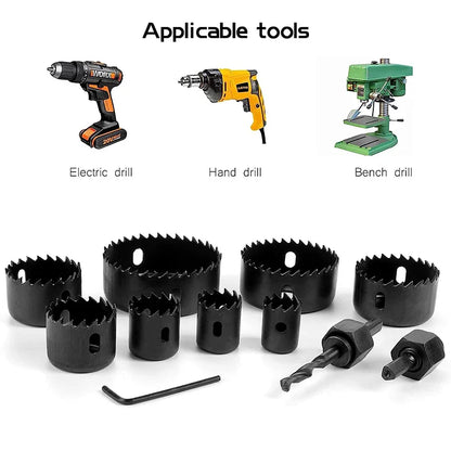 11pcs Hole Saw Cutting Set: Tools for Wood, Metal Alloys Circular Round - Sizes 19-64mm with Handy Case