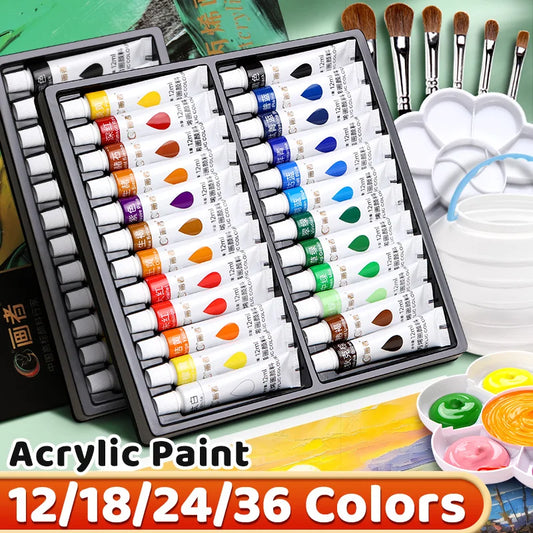 Vibrant Acrylic Paint Set – 12/18/24/36 Colors (12ml) for Paper, Wood, Canvas, Rock, Ceramic, Clothes & DIY Art