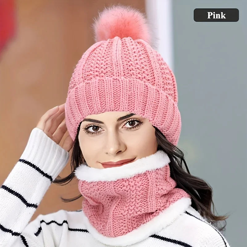 Winter Warm Knit Hat Set – Thick Plush Windproof Cold Weather Casual Hat