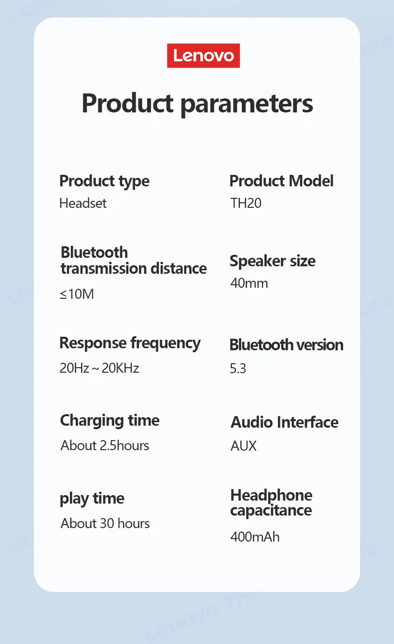 Original Lenovo TH20 Wireless Bluetooth 5.3 Headphones - Dual Mode, Foldable Sport Headset, Music & Gaming Earphones