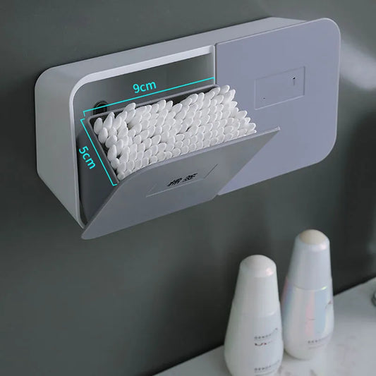 Wall-Mounted Bathroom Organizer - Plastic Swab and Cotton Pads Storage Holder with Tampon Container and Cosmetic Organizer