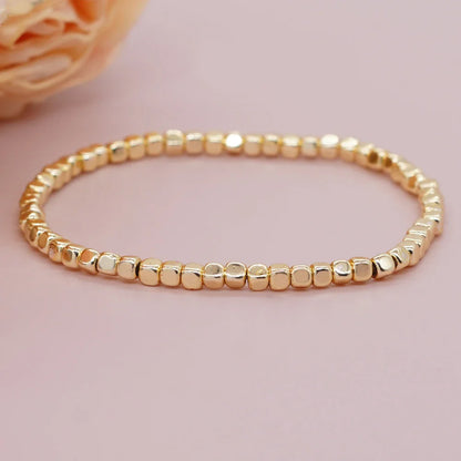 Go2boho Hematite Stone Beaded Bracelet – Handmade Gold Elastic Stretch Stackable Unisex Jewelry