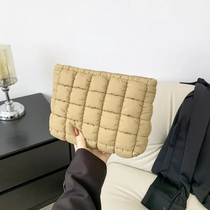 Women’s Quilted Cosmetic Bag — Portable Square Makeup Clutch & Small Toiletry Organizer Handbag