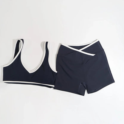 Women's 2-Piece Yoga Set – Color Block Sports Bra and Fitness Shorts Outfit for Summer Workout & Gym