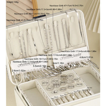 54-Pcs Women’s Vintage Pearl Jewelry Set – Earrings, Rings, Necklace, Bracelet & Heart Pendant, Boho Daily Wear Gift 2024