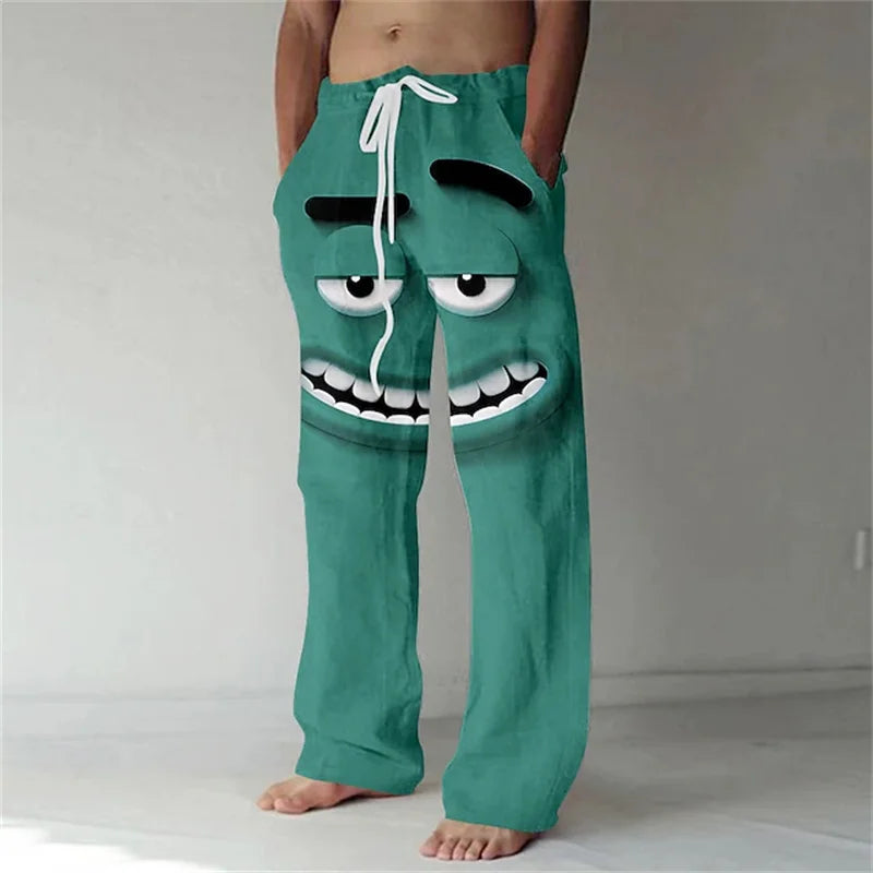 Men's 3D Facial Expression Pants - Trendy Wide-Leg Printed Casual Trousers
