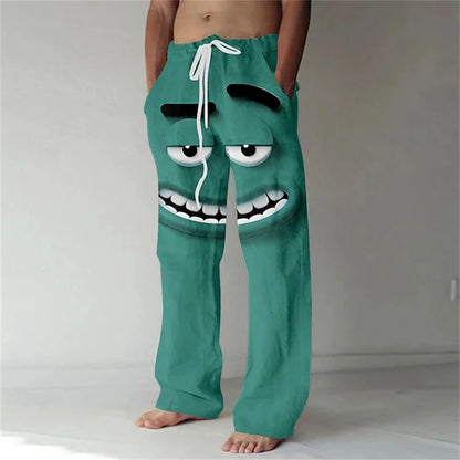 Men's 3D Facial Expression Pants - Trendy Wide-Leg Printed Casual Trousers