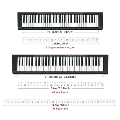 Piano Keyboard Stickers - Removable Silicone Note Labels for 88/61 Key Beginner Piano Learning