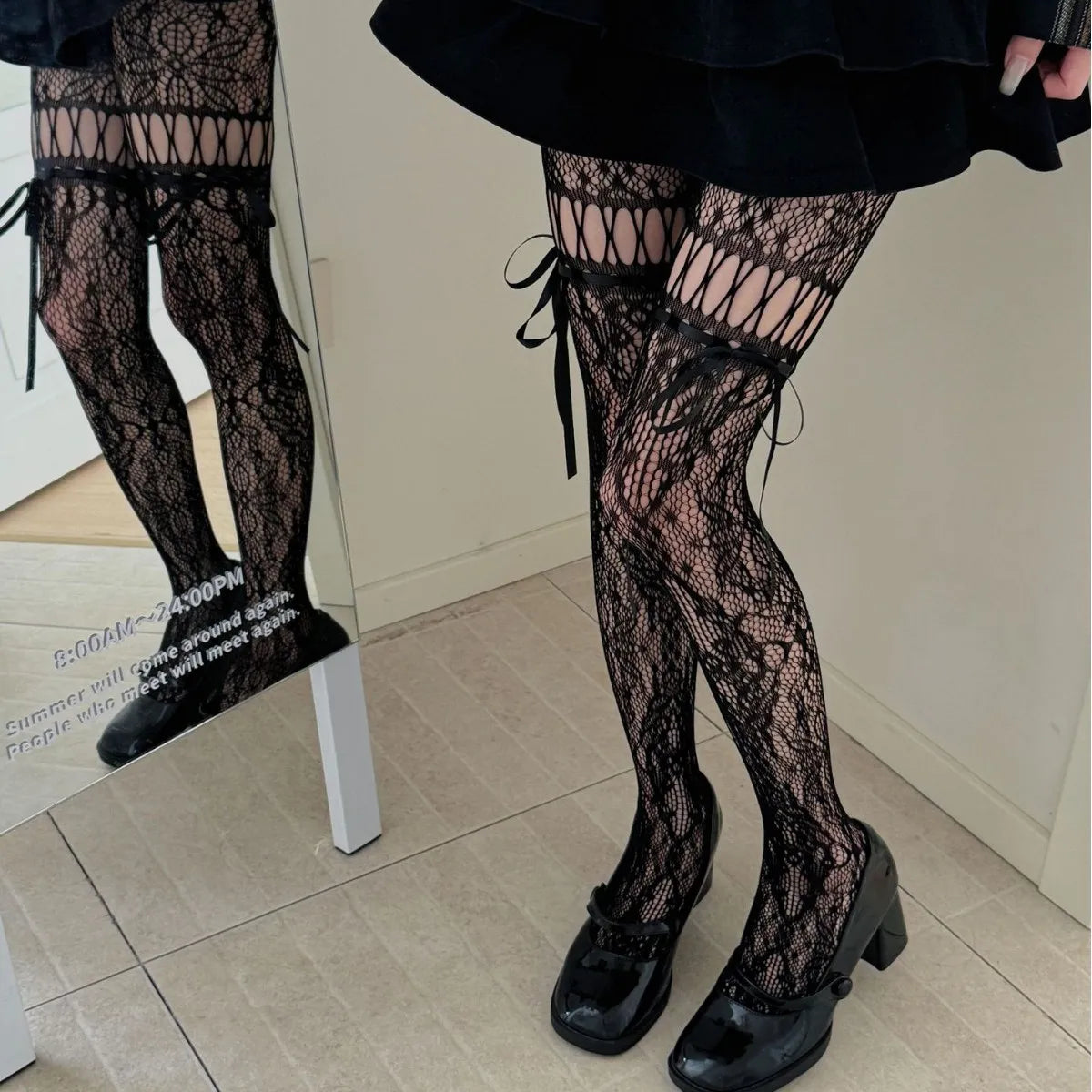Women's JK Lace Bow Stockings - Sexy Floral Hollow Out Pantyhose for Cosplay, Party & Night Club Fashion