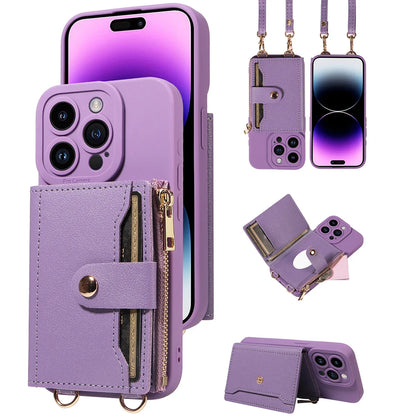 Faux Leather Crossbody Wallet Case for iPhone 16 Pro Max/15/14/13/12/11/XS Max/XR/7/8 Plus – Anti-Drop Phone Cover with Mirror & Card Holder
