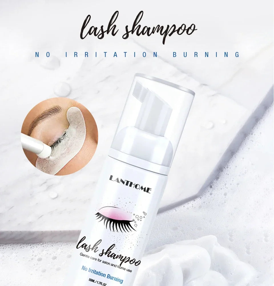 50ml Lanthome Eyelash Extension Shampoo Foam – Deep Clean Eyelid Cleanser for Makeup Tools, Mascara Remover, Salon & Home Use