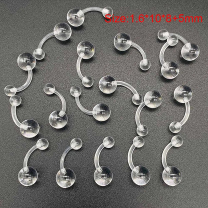 10/60PCS Clear Acrylic Body Jewelry – Transparent Lip, Ear, Nose, Tongue, Eyebrow & Belly Rings