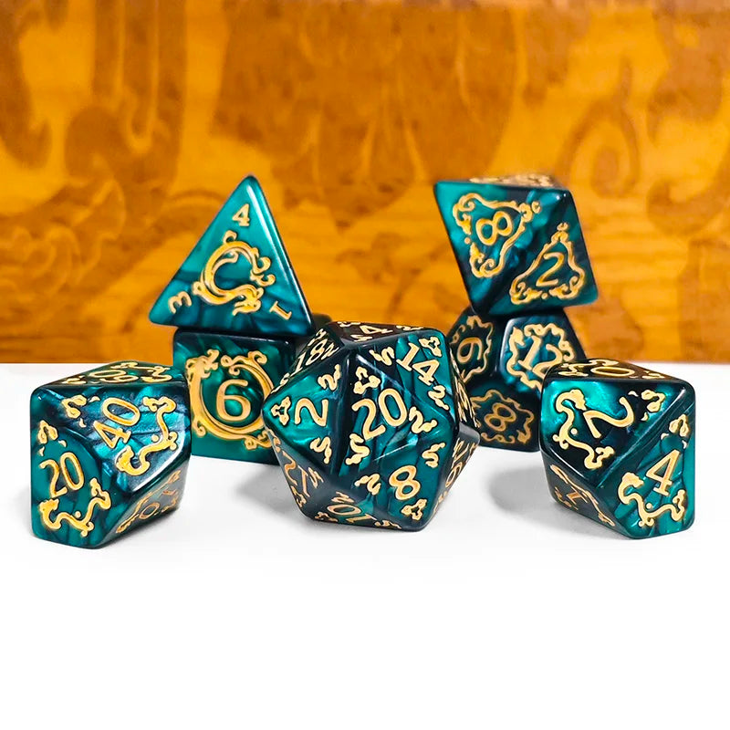 DND 7-Piece Dragon Pattern Polyhedral Dice Set – Role-Playing D&D TRPG Board Game Accessories