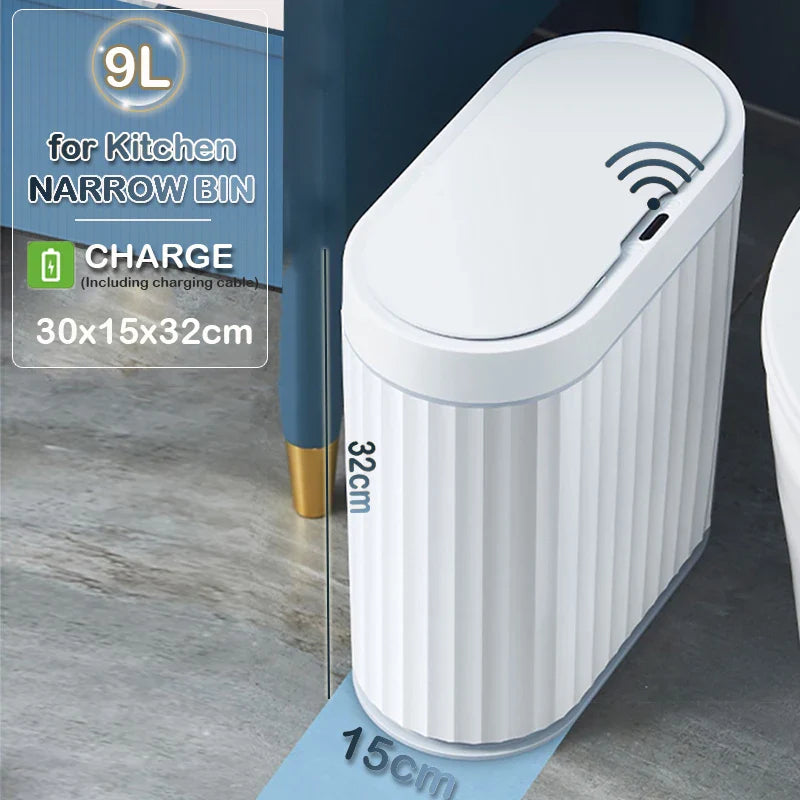 7/9L Automatic Sensor Trash Can – Smart Induction Garbage Bin with Roman Striped Design for Bathroom & Kitchen