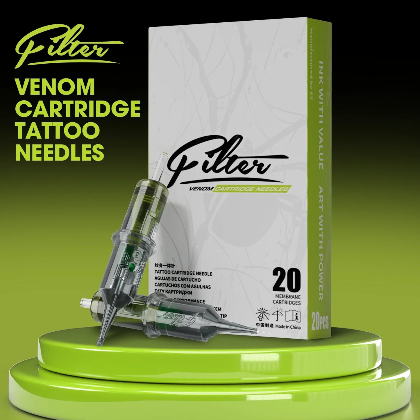 EZ Filter Venom Disposable Tattoo Needles – 0.30mm/0.35mm Round Shader & Liner RM MC for Tattoo Machine Pen