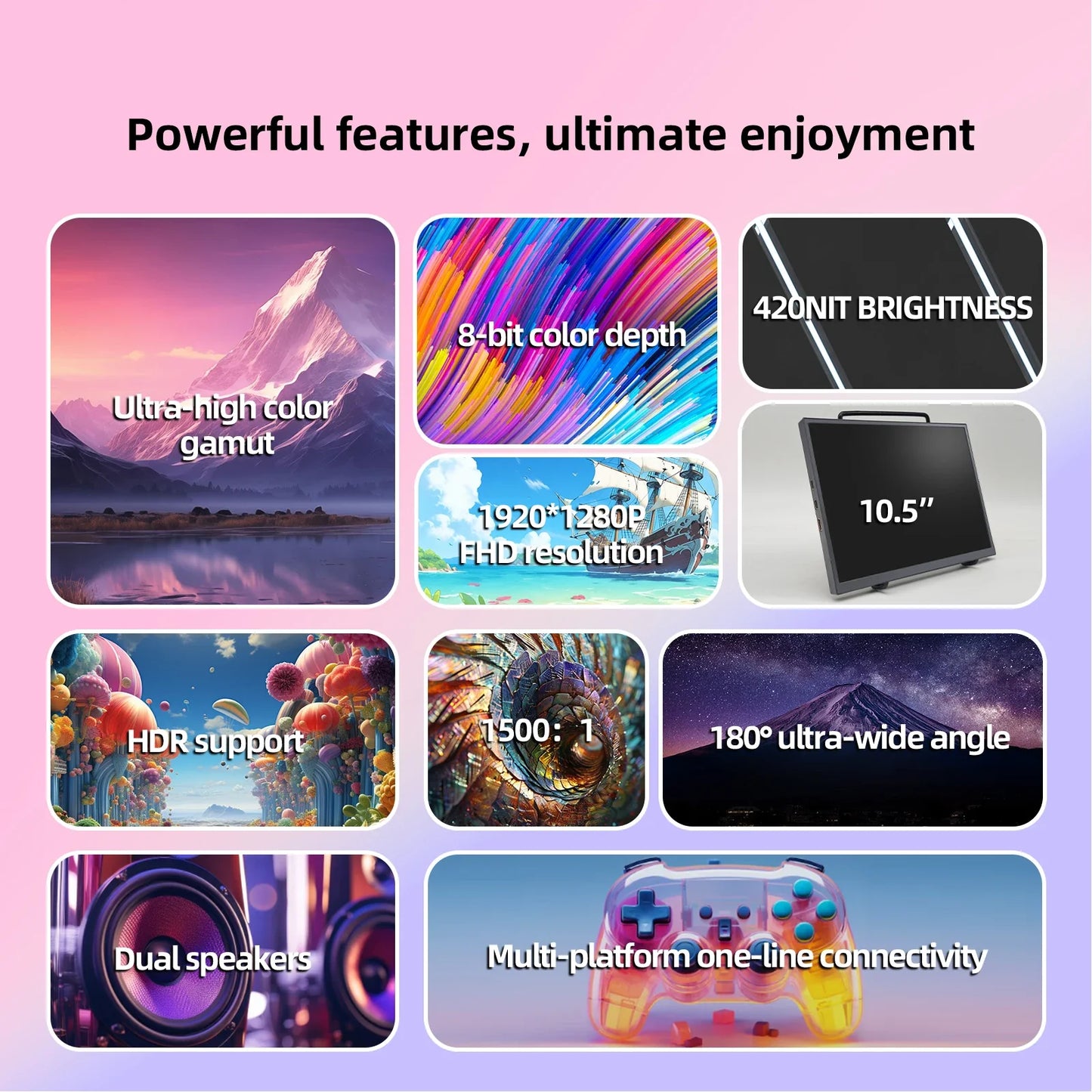 ZSUS 10.5-Inch Portable Monitor — 1280P, 100% sRGB, 15:10, Low Blue Light, Compatible with Xbox, PS4/5, Switch, Phone & PC/Laptop Extension