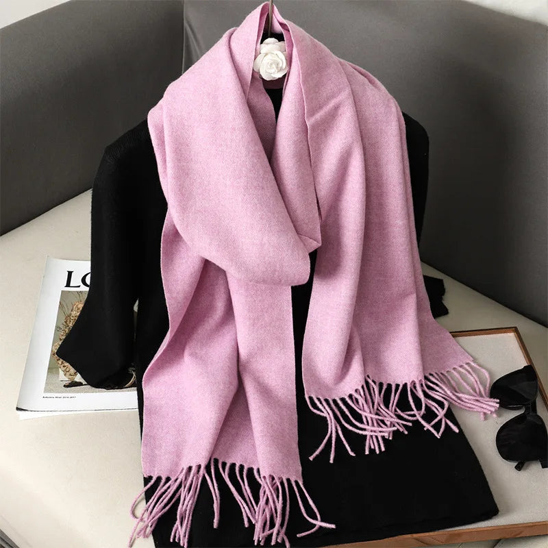 62-Color Solid Women’s Winter Scarf — Thick Warm Cashmere Pashmina Shawl with Tassels, Outdoor Luxury Wrap, Windproof Fashion Scarf