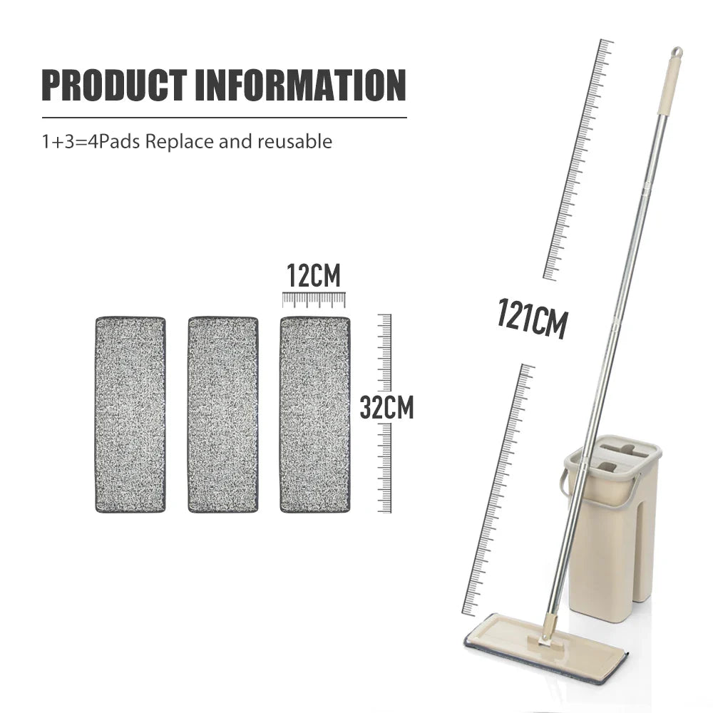 Hands-Free Flat Floor Mop & Bucket Set — Professional Home Cleaning System with Washable Microfiber Pads for Hardwood Floors