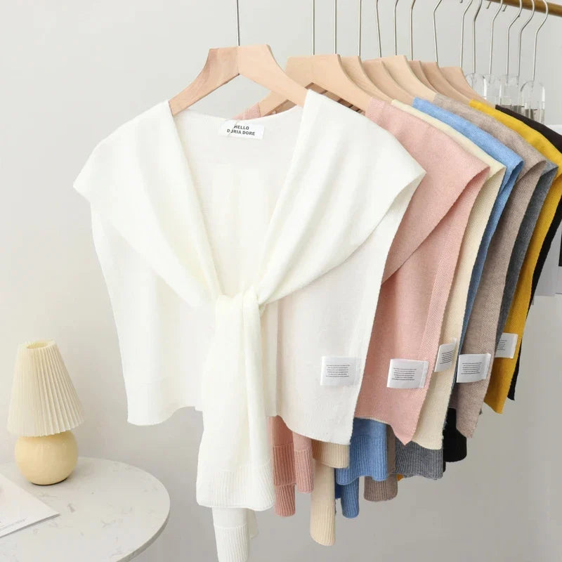 Lightweight Knitted Shawl for Women – Style Summer Cape with Fake Collar
