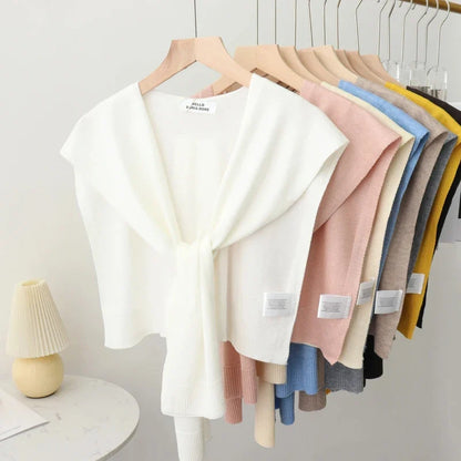 Lightweight Knitted Shawl for Women – Style Summer Cape with Fake Collar