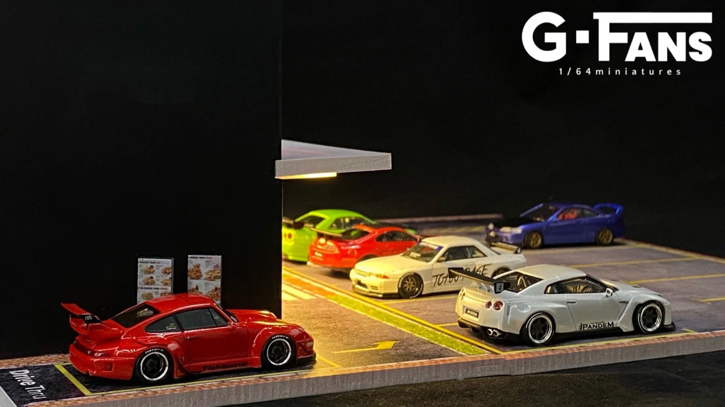 GFans 1:64 Scale Diorama Car Garage Model – LED Lighted Parking Lot DIY City Set for Collection & Display Gifts