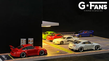 GFans 1:64 Scale Diorama Car Garage Model – LED Lighted Parking Lot DIY City Set for Collection & Display Gifts