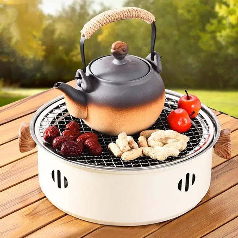 Portable Korean Charcoal BBQ Grill - Stainless Steel Split Stove, Non-stick Round Rack - Ideal for Outdoor Camping