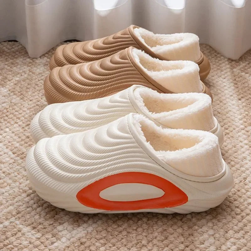 Unisex Plush Winter Slippers - Warm Thick Cotton Waterproof Non-Slip Indoor Outdoor Shoes