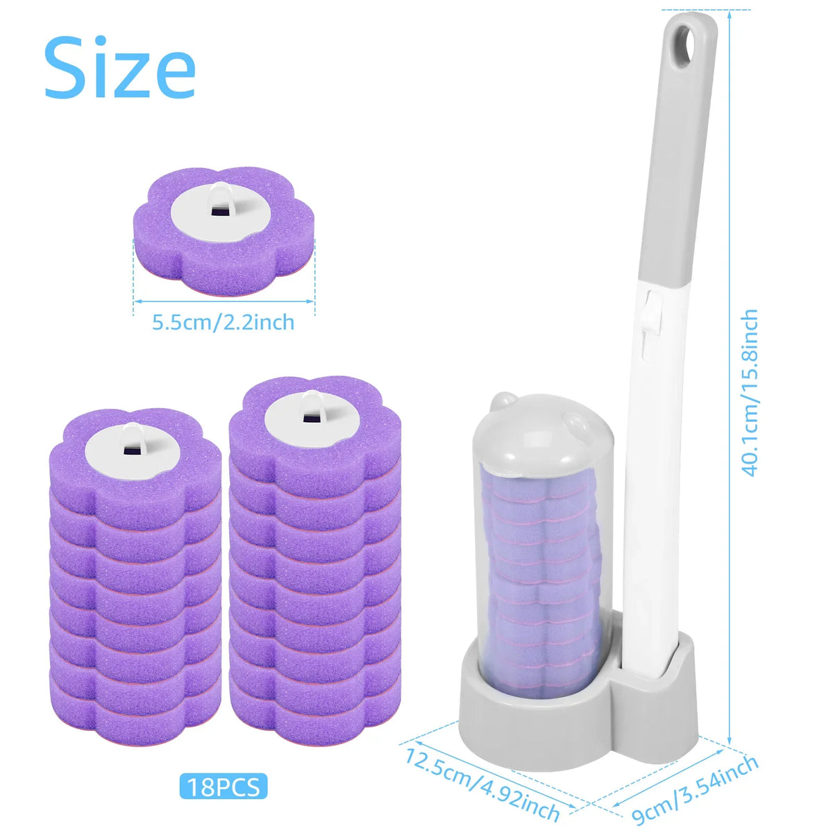 18/36pcs Toilet Brush Set – Long Handle Bathroom Cleaning Brush with Disposable Replacement Heads for Home WC Accessories