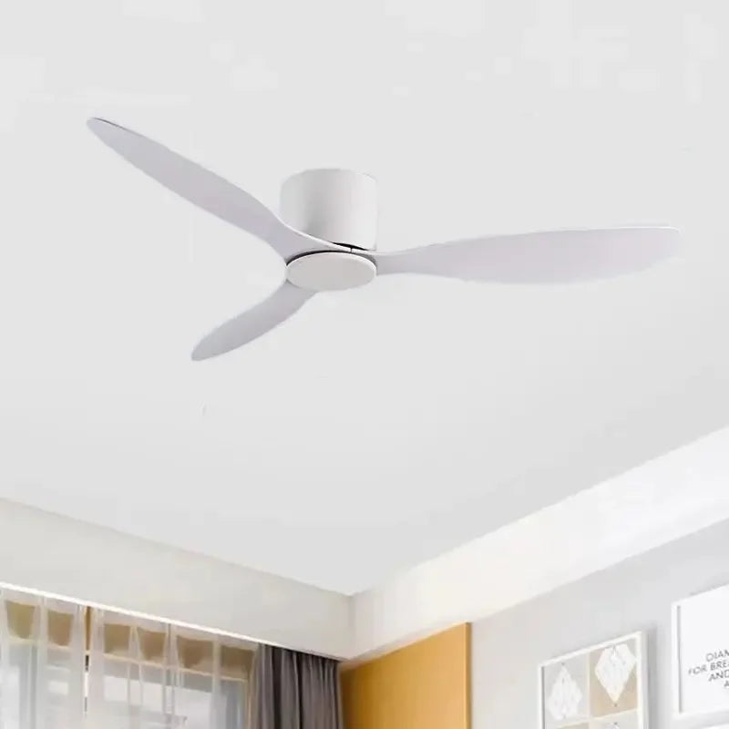 42-52 Inch Ceiling Fans with DC Motor — Remote Control Low Floor Cooling Fans, No Light, White Wood & Black Options