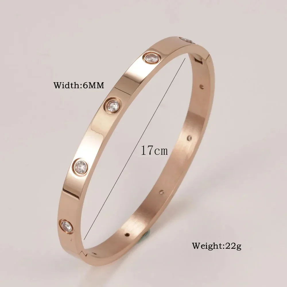Stainless Steel Cuff Bracelet — Crystal Charm Bangle for Women, Fashion Jewelry