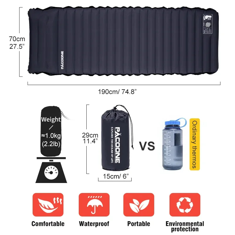 Thick Ultralight Self-Inflating Camping Mattress - Outdoor Air Mattress with Built-In Pump for Travel, Hiking, Fishing