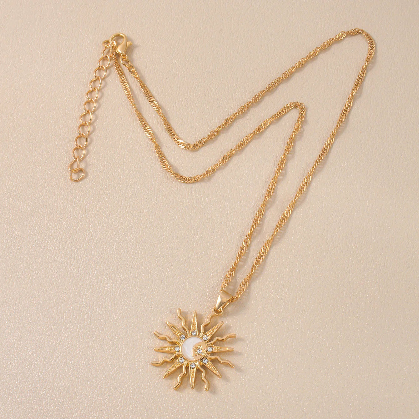 Rhinestone Sun Star Moon 3-in-1 Pendant Necklace – Retro Shining Versatile Party Jewelry for Women