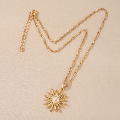Rhinestone Sun Star Moon 3-in-1 Pendant Necklace – Retro Shining Versatile Party Jewelry for Women